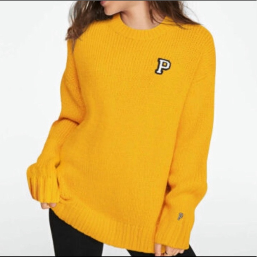 Large Boyfriend Crewneck Yellow Gold Sweater by Victoria Secret Pink
